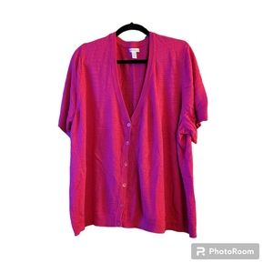 Croft & Barrow Short Sleeve Button Down Lightweight Sweater Red 3X